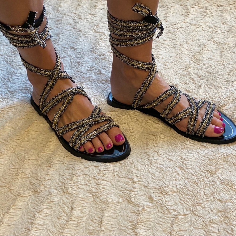 SOLD Zara Trafaluc Lace Up Chain Sandals - Picture 1 of 8
